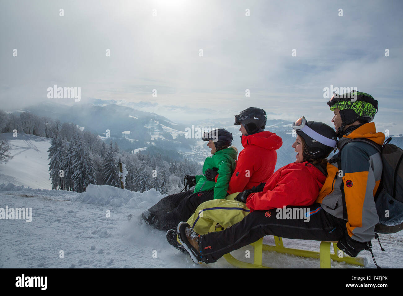 Sur luge au Hörnli, Tösstal Banque D'Images