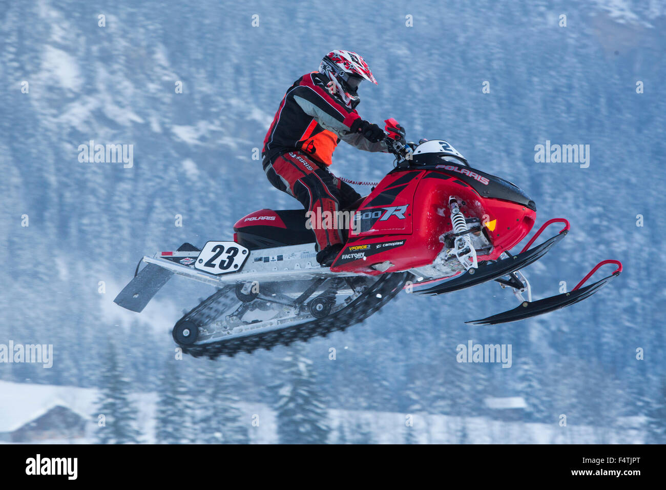 Snow cross concours motoneige dans la région de Gsteig, Banque D'Images
