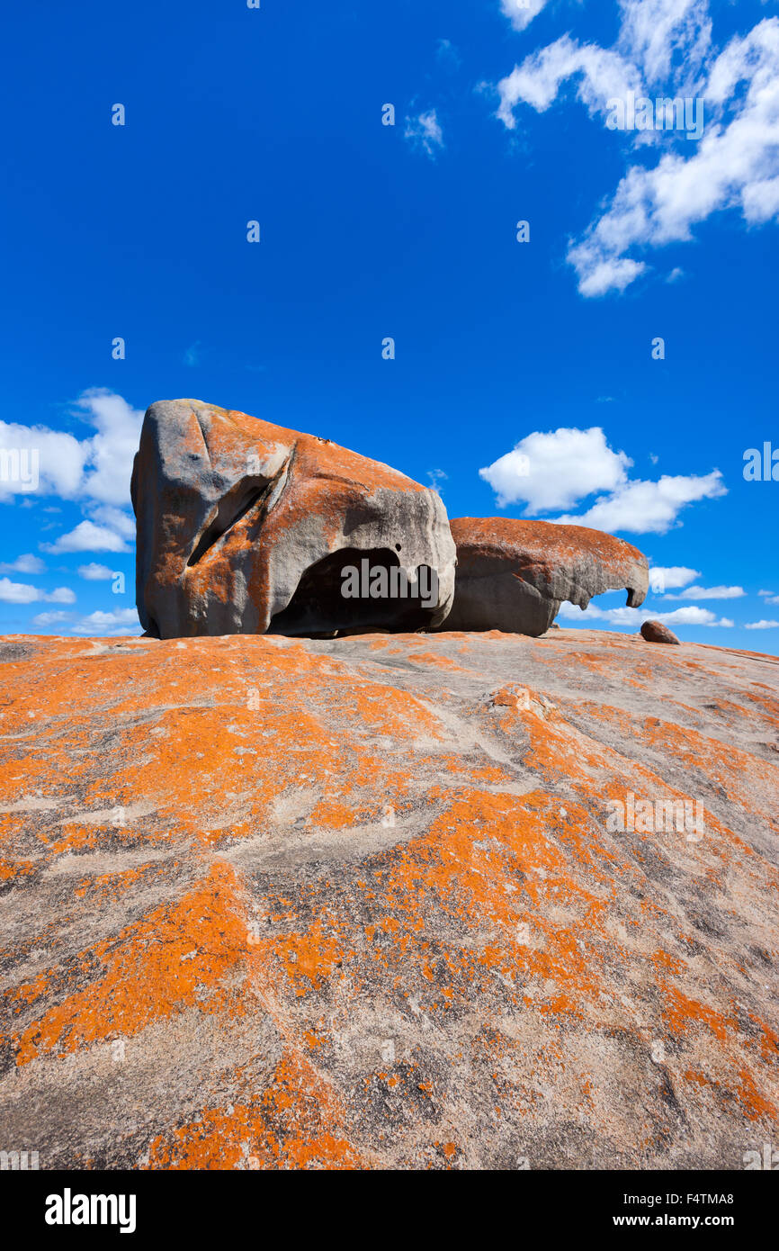 Rock remarquable, l'Australie, l'Australie du Sud, Kangaroo Island, les Flinders Chase National Park,, rock, falaise, lichens Banque D'Images