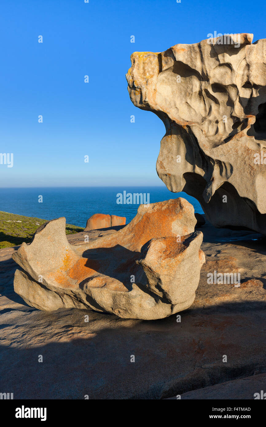 Rock remarquable, l'Australie, l'Australie du Sud, Kangaroo Island, les Flinders Chase National Park,, rock, falaise, lichens Banque D'Images