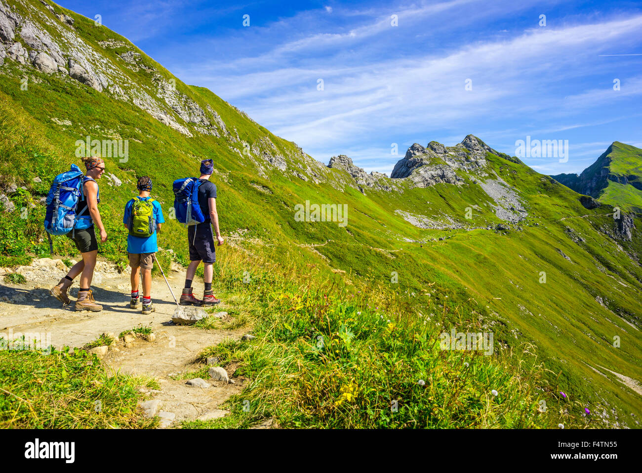 Allgäu Allgäu, Alpes, Alpes, Bavaria, paysage de montagne, l'Allemagne, l'Europe Laufbacher Eck-Weg, sentier de montagne, Mont Nebelhorn, Oytal, p Banque D'Images