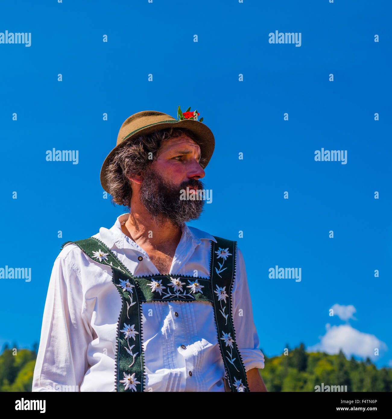 Allgäu Allgäuer, costume national, hat, de bétail, de l'alp Shepherd, barbe, Bavière, Allemagne, agriculteurs de montagne, les collectivités locales, l'Europe, fel Banque D'Images