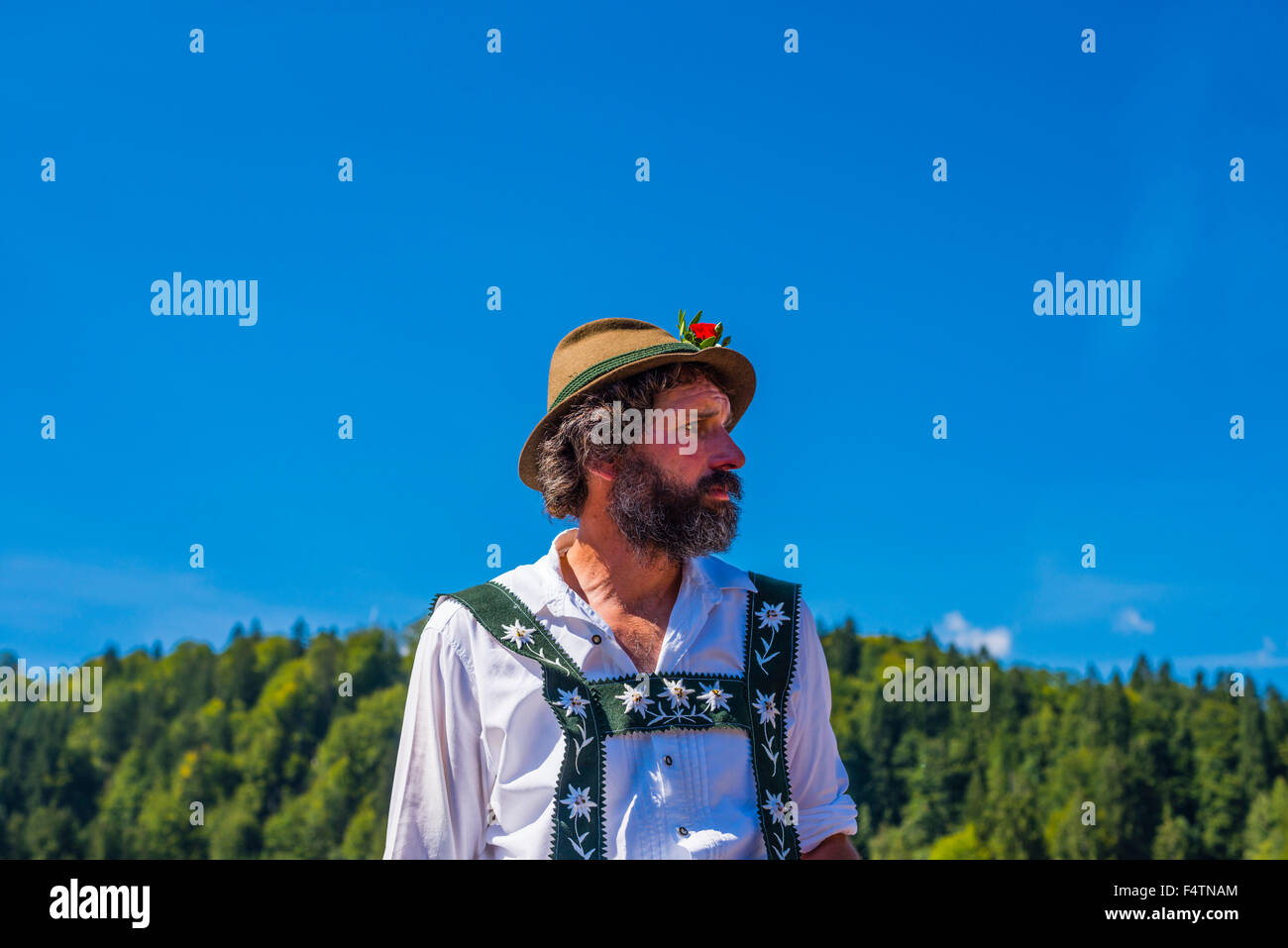 Allgäu Allgäuer, costume national, hat, de bétail, de l'alp Shepherd, barbe, Bavière, Allemagne, agriculteurs de montagne, les collectivités locales, l'Europe, fel Banque D'Images