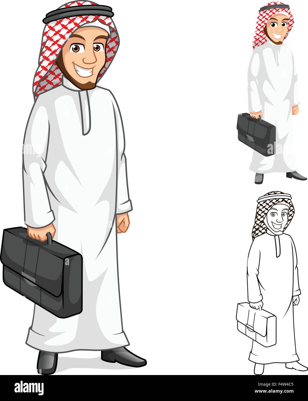 Moyen-orientale haute qualité Businessman Holding une mallette ou sac Personnage : Télévision Conception et décrit la version Illustration de Vecteur