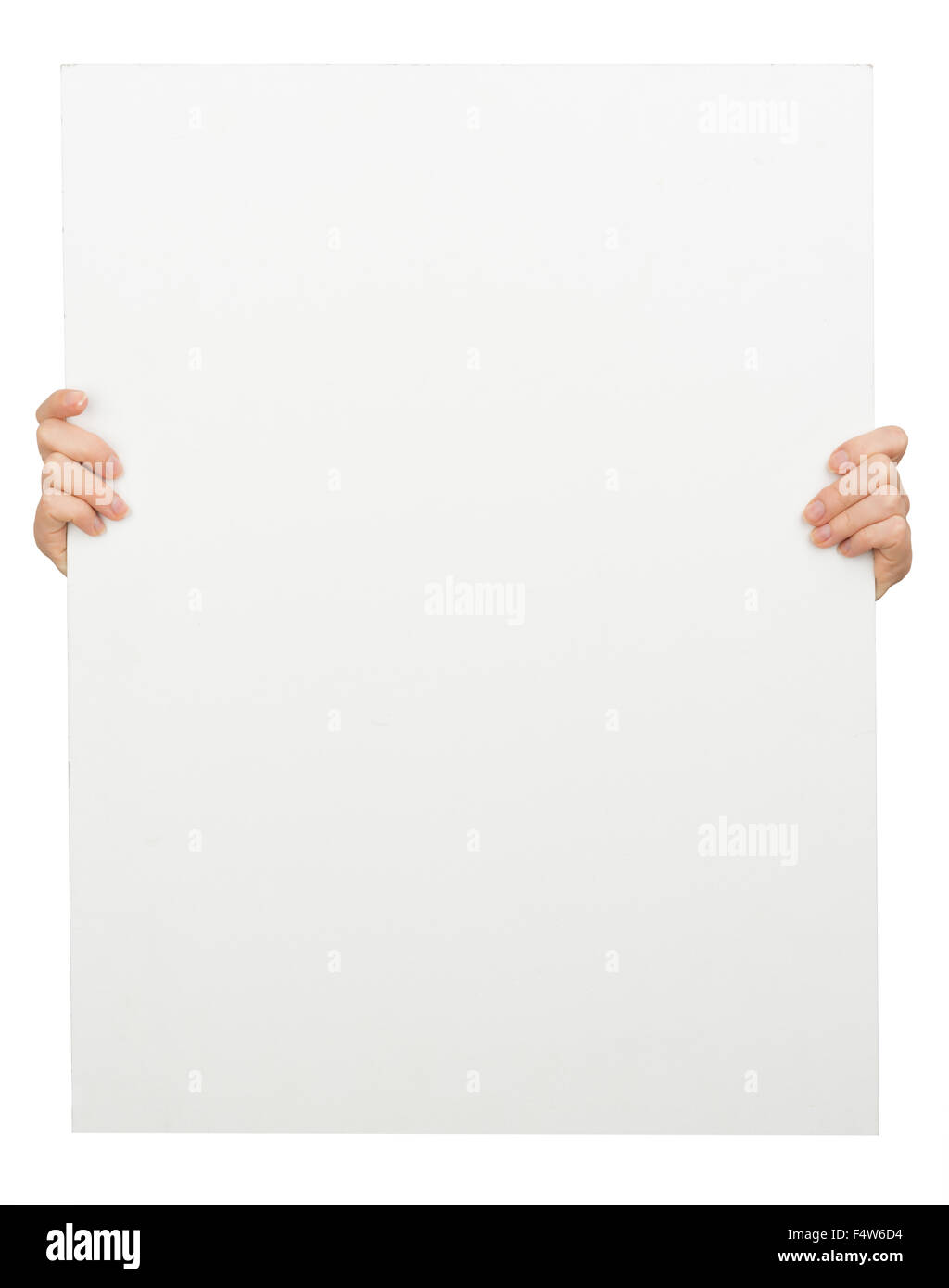 Womans mains tenant le papier blanc vertical Banque D'Images