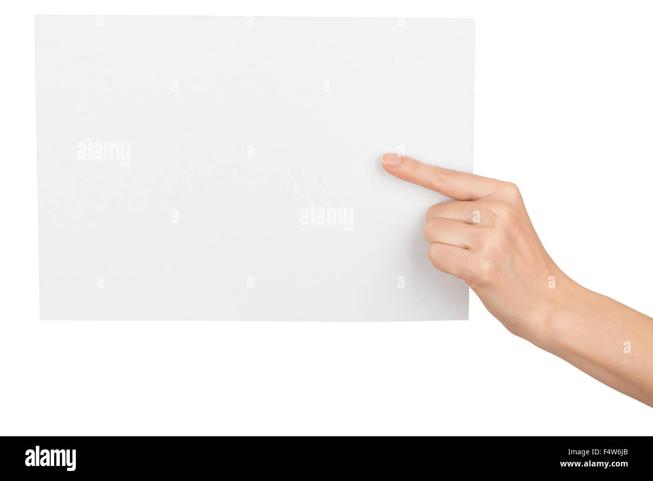 Les filles la main avec index holding blank card Banque D'Images