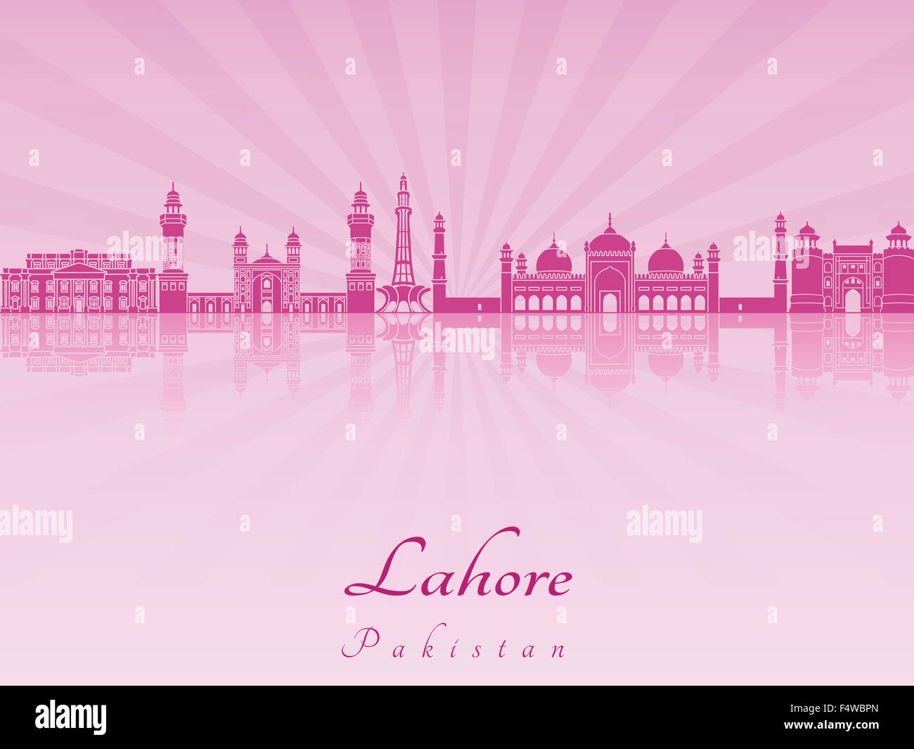 Skyline de Lahore en violet orchidée radieuse en fichier vectoriel éditable Banque D'Images