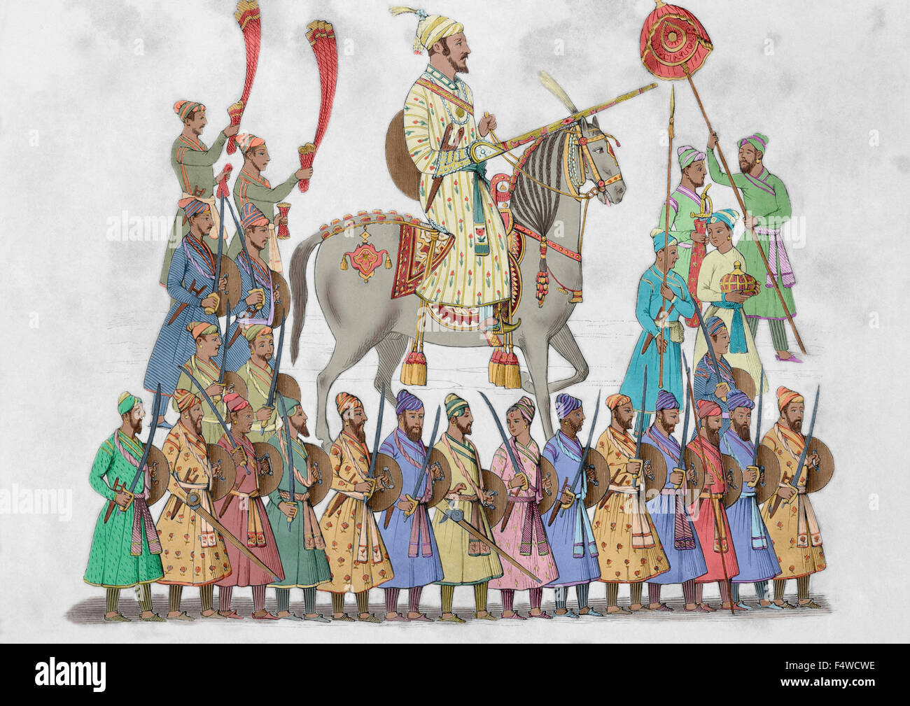 L'Inde. Empire Maratha. Fondée par le roi Shivaji sur 17ème siècle. Gravure, 19ème siècle. De couleur. Banque D'Images
