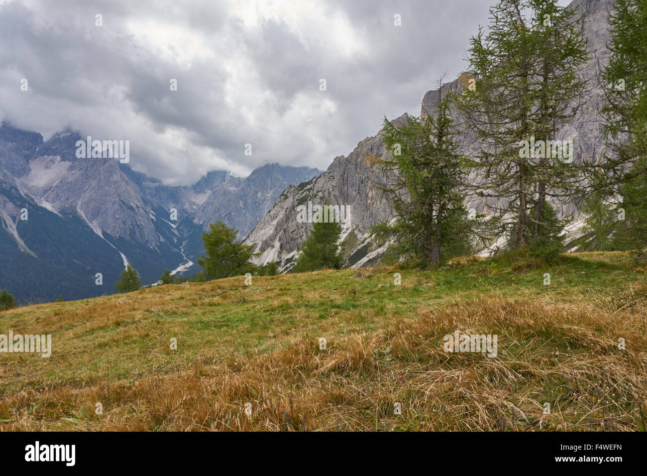 Voir ci-dessus (Fischleintal Val Fiscalina), Dolomites de Sexten, Tyrol du Sud, Italie Banque D'Images