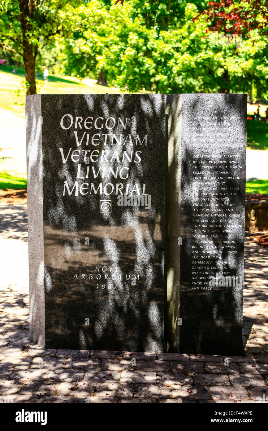 Les anciens combattants du Vietnam l'Oregon mémorial vivant de Hoyt Arboretum, Washington Park, Portland OU Banque D'Images