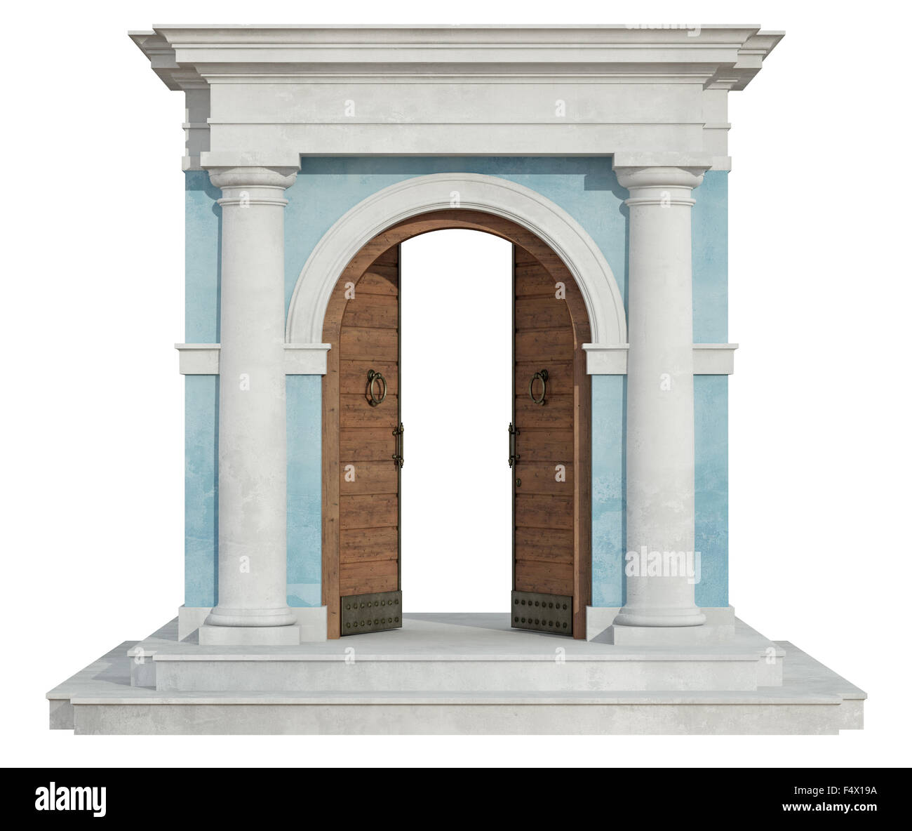 Vue de face d'un portail classique en toscane avec porte ouverte isolé sur blanc - le rendu 3D Banque D'Images