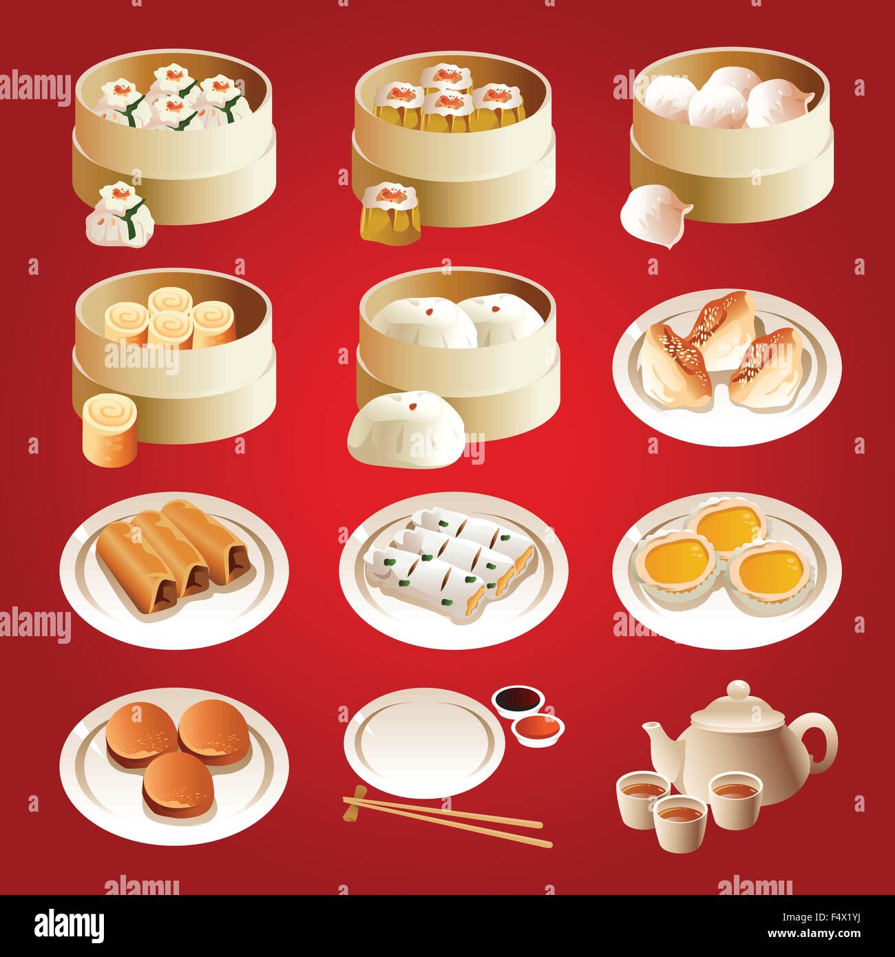 Un vecteur illustration de dim sum icon sets Illustration de Vecteur