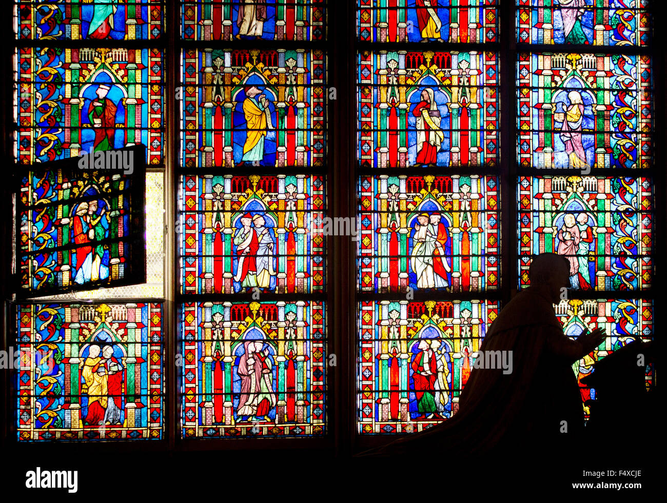 Gothique célèbres vitraux de la cathédrale Notre-Dame. Paris, France. Banque D'Images