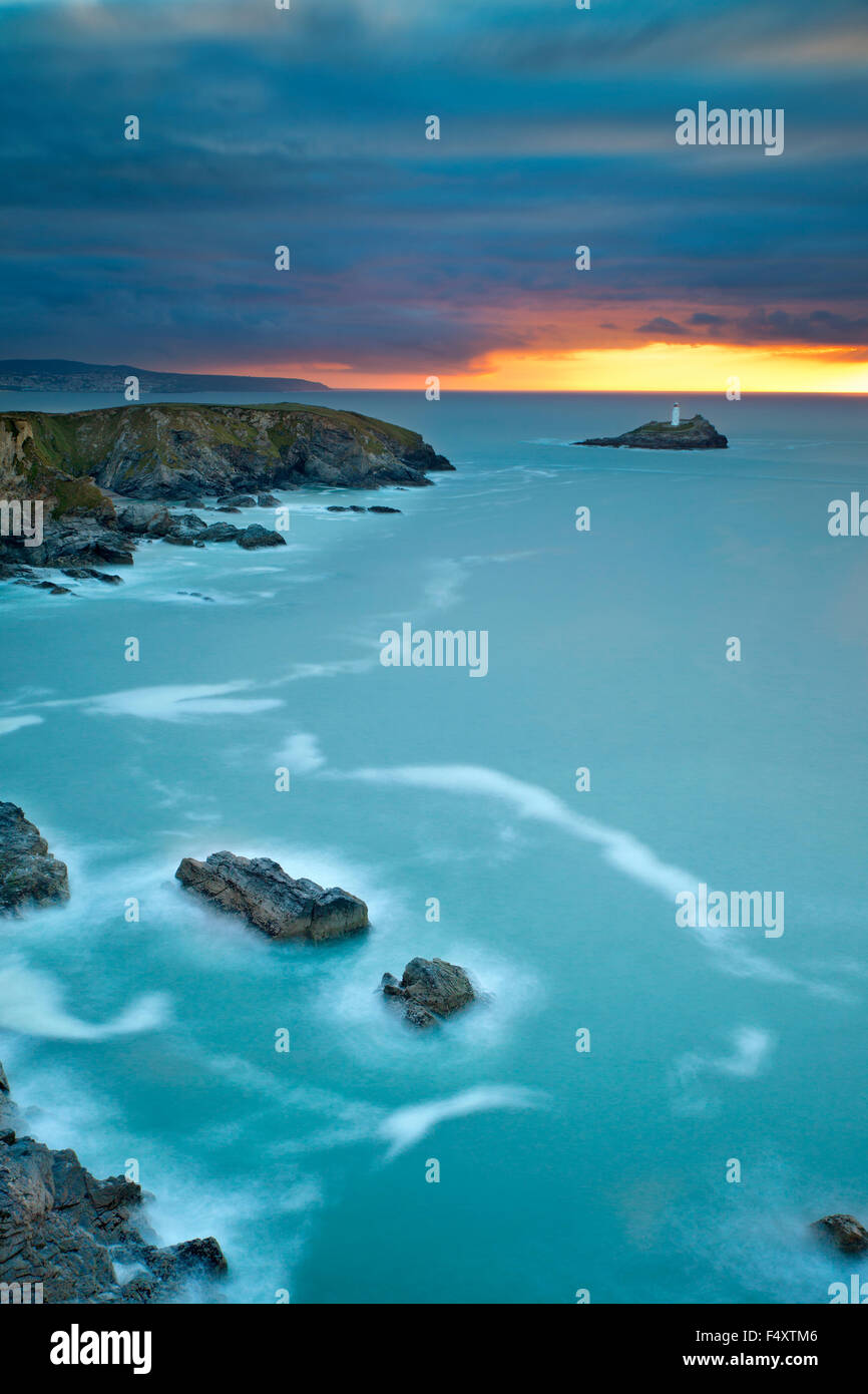 Godrevy, Cornwall ; De Navax Sunset Point Banque D'Images