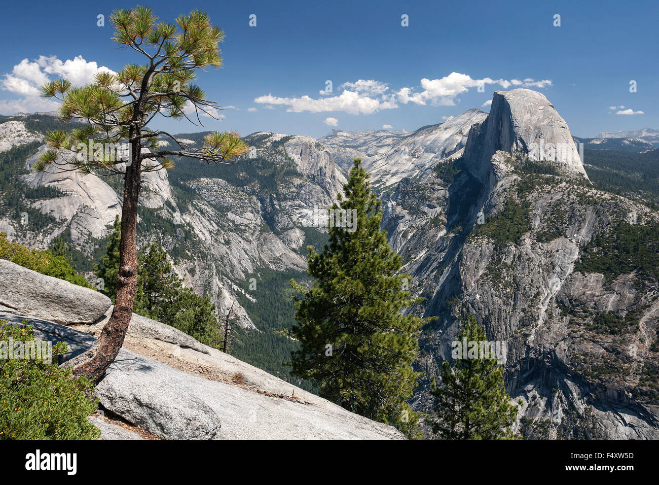 Vue du Glacier Point pour Yosemite Valley et demi dôme, Yosemite National Park, California, USA Banque D'Images