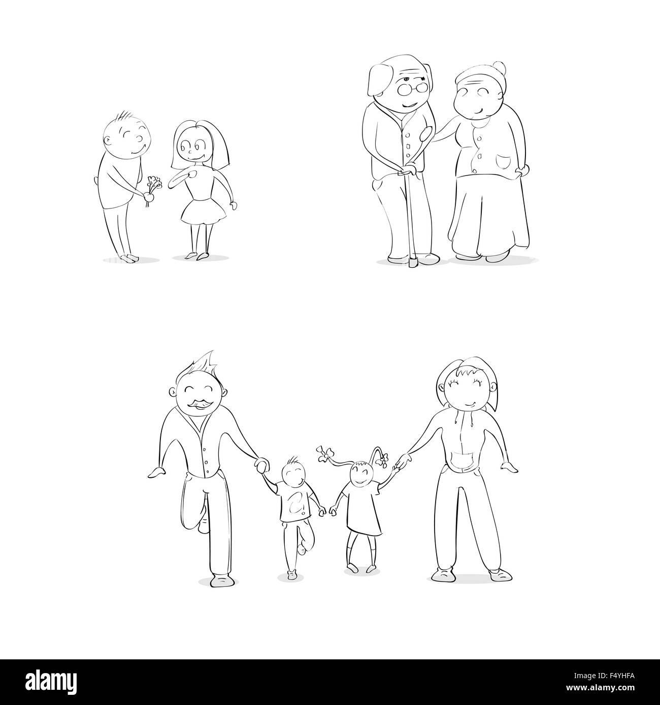 Caricature de personnes part attirer série Famille Couple Sketch Illustration de Vecteur