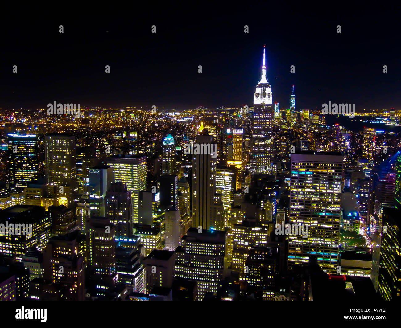New York skyline nuit Banque D'Images