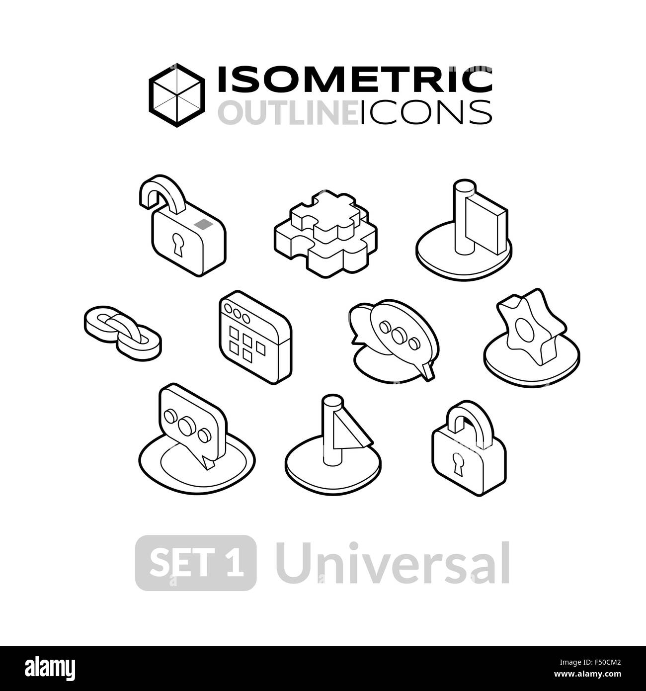 Grandes lignes isométriques icons set 1 Illustration de Vecteur