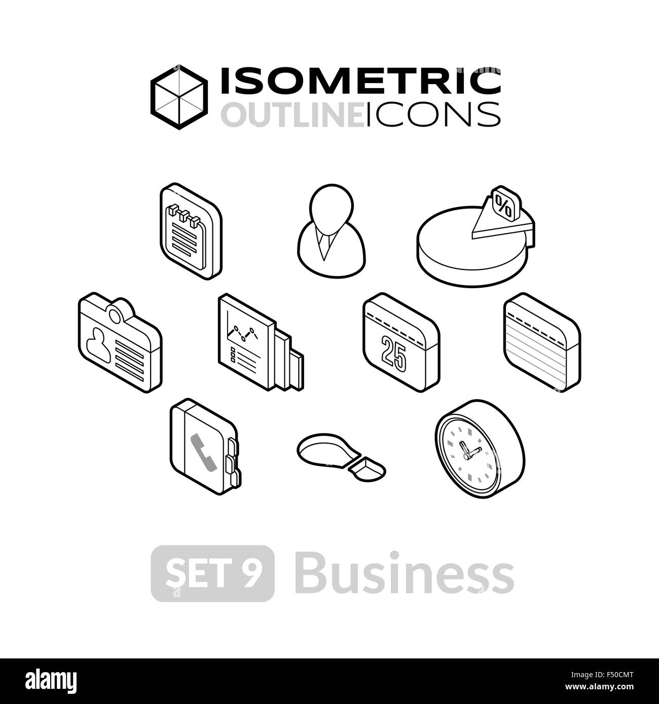 Grandes lignes isométriques icons set 9 Illustration de Vecteur