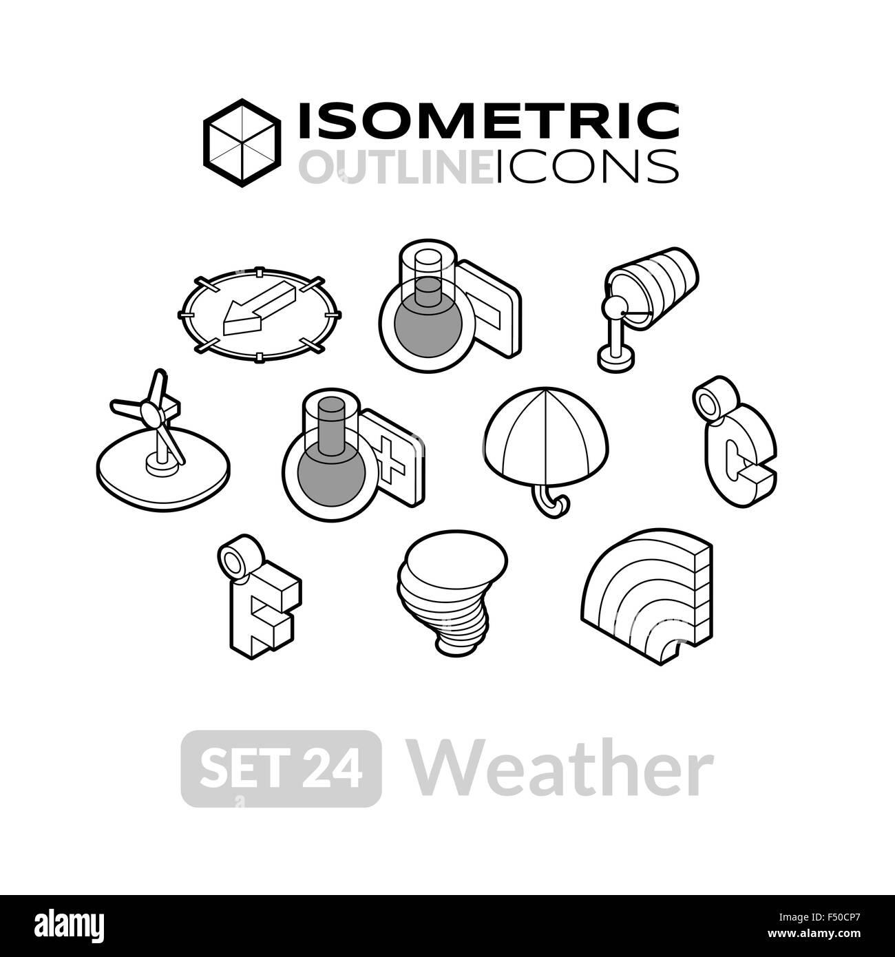 Grandes lignes isométriques icons set 24 Illustration de Vecteur