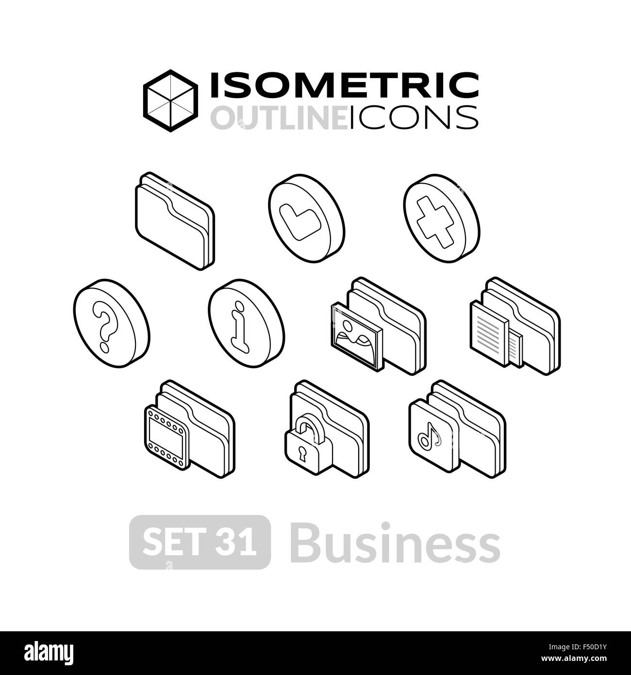 Grandes lignes isométriques icons set 31 Illustration de Vecteur