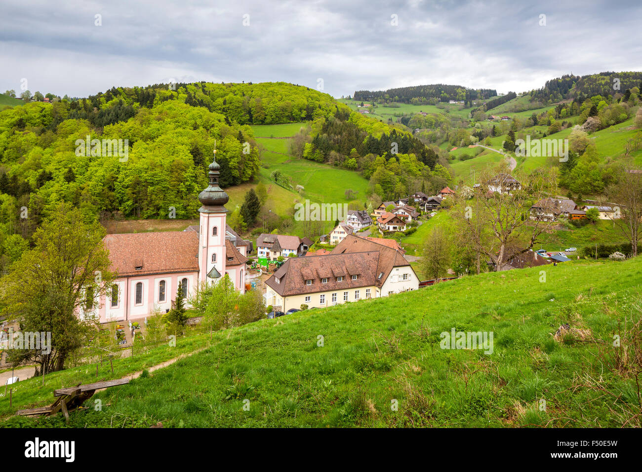 Église de Sankt Ulrich, Forêt-Noire, Bade-Wurtemberg, Allemagne. Banque D'Images