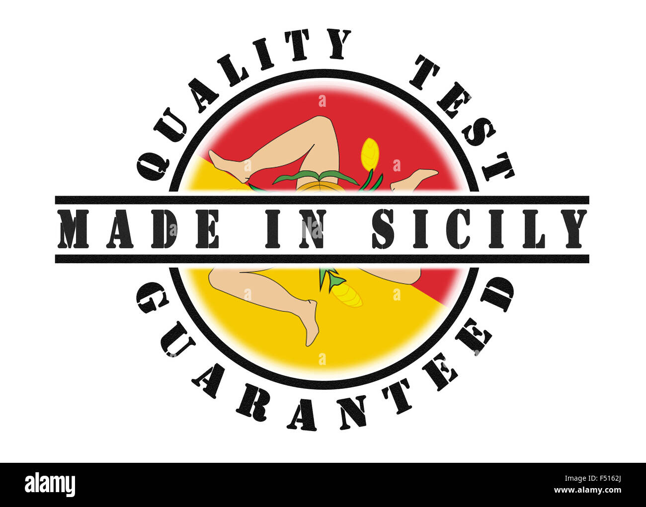 Test de qualité garantie stamp avec un drapeau national à l'intérieur, Sicile Banque D'Images