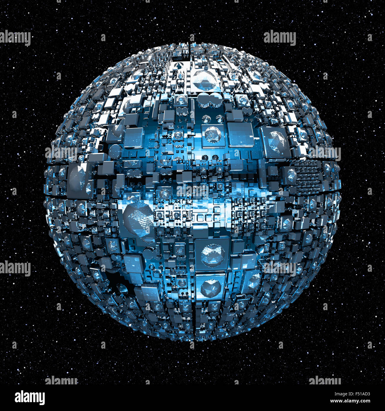 Illustration d'un univers fictif avec navire bataille spatiale et les étoiles Banque D'Images