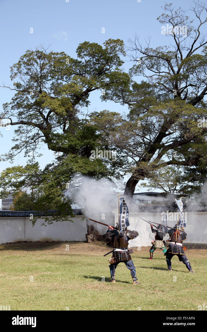 Samouraï japonais avec le feu fusil serrure Banque D'Images