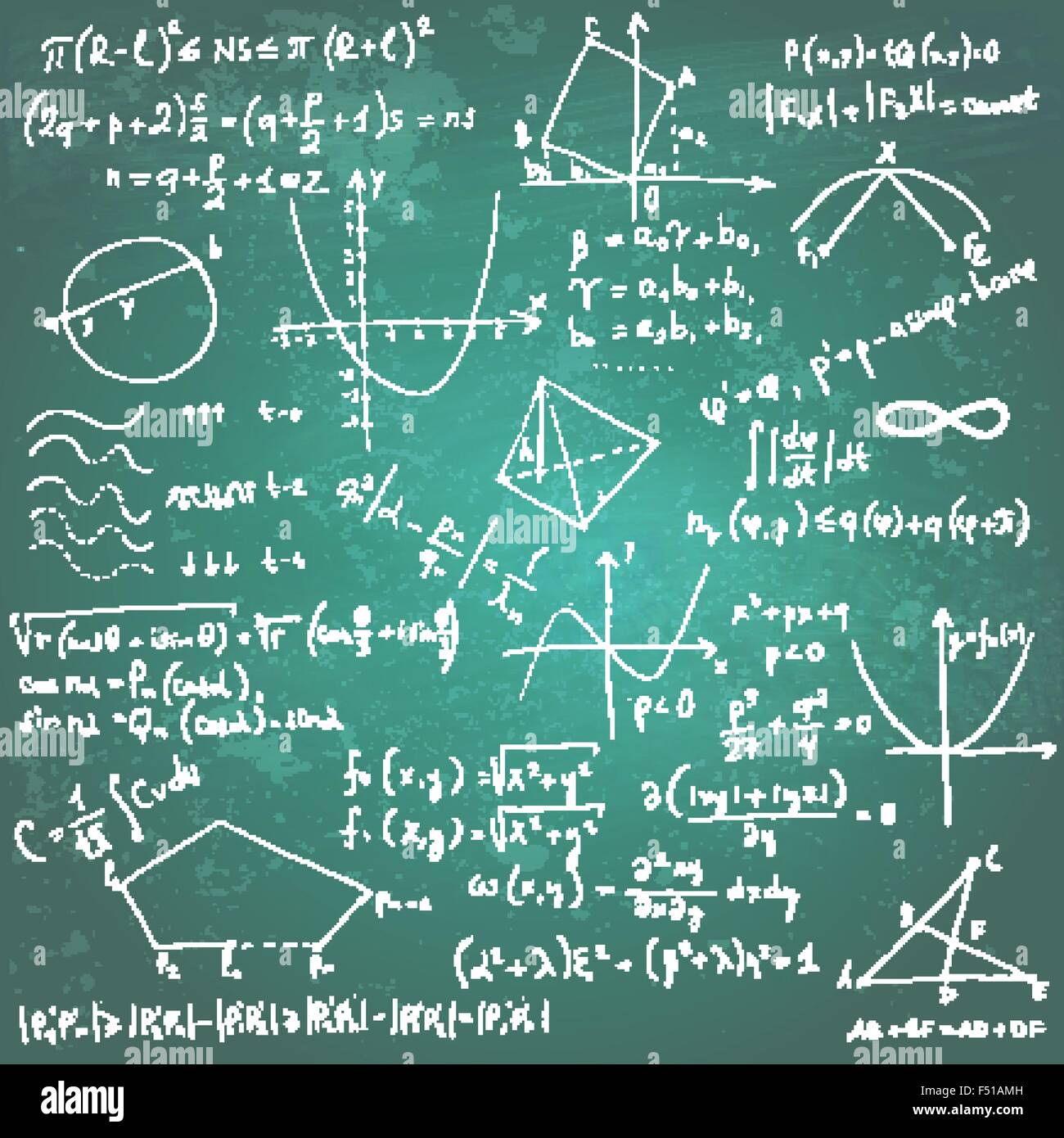 Des formules mathématiques et des dessins sur une ardoise Illustration de Vecteur