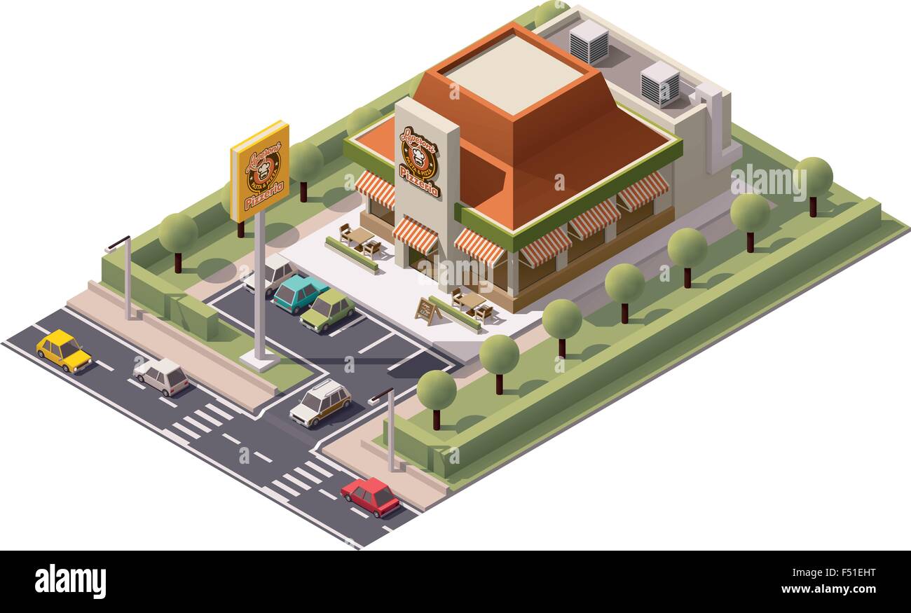Pizzeria isométrique vectoriel Illustration de Vecteur