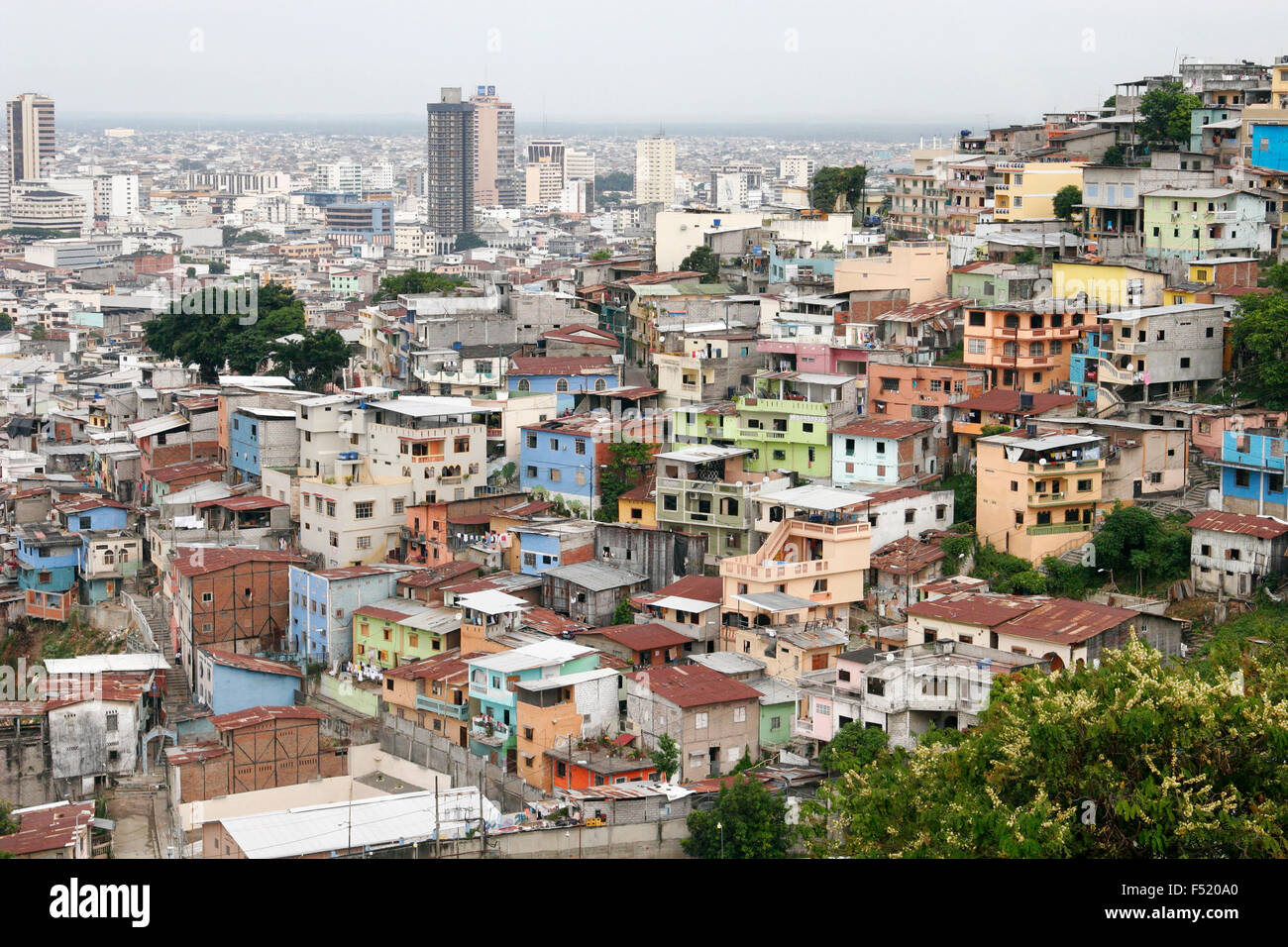 Maisons colorées, Cerro Santa Ana, Guayaquil Equateur Banque D'Images