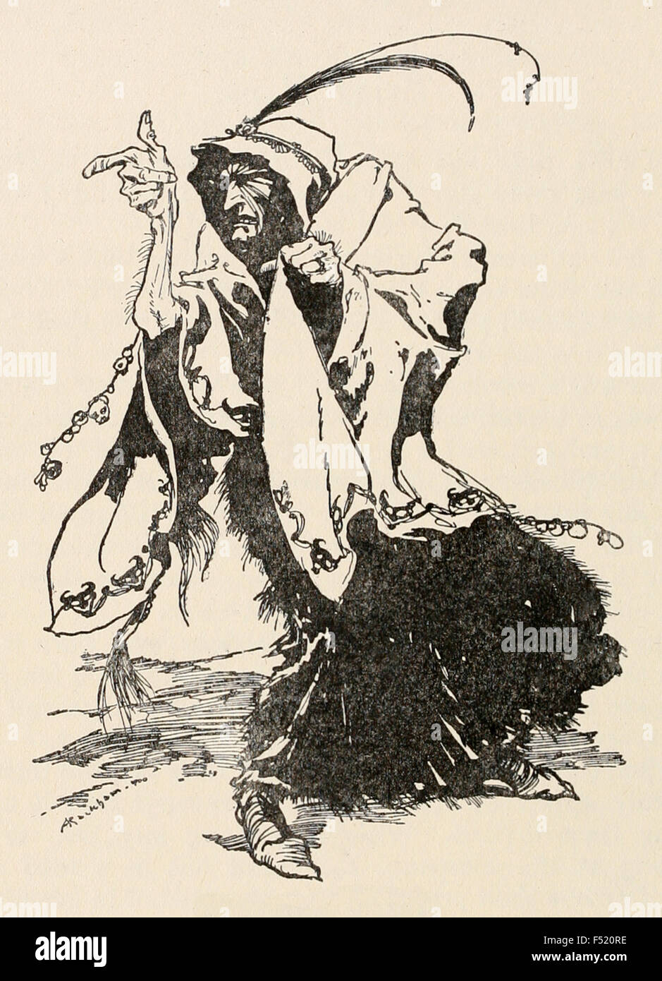 Le Treizième conte de fée marraine (méchants) de 'Briar Rose' (Sleeping Beauty) dans 'Les contes des frères Grimm's', illustration par Arthur Rackham (1867-1939). Voir la description pour plus d'informations. Banque D'Images