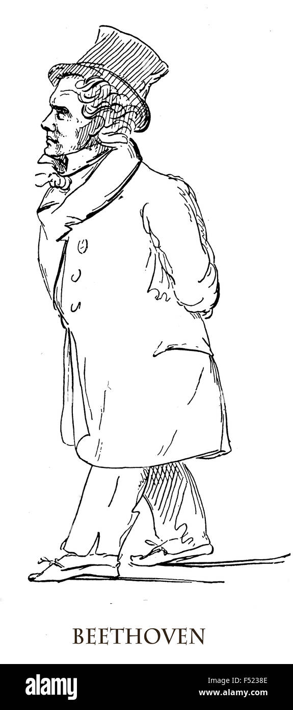 Dessin animé vintage, noir et blanc caricature de Beethoven Banque D'Images
