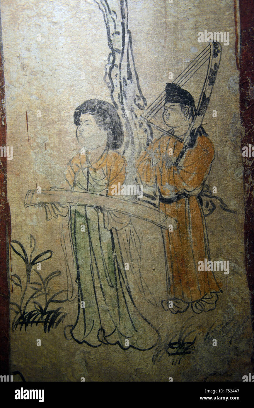 Peinture murale d'un tombeau à Nanliwang Tang village, Chang'an, Xi'an. Musée de Shanxi dans Xi'an, Chine. Banque D'Images