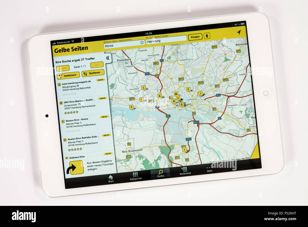 Apple iPad mini, l'affichage, de jaune et d'autre, iPad app, le programme, la fonction multi-touch, Banque D'Images