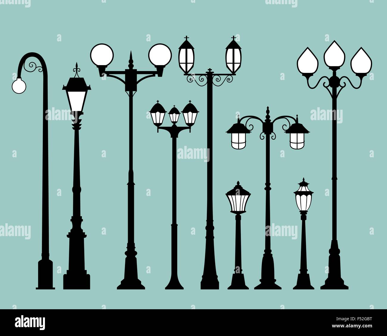 Ensemble de lampes de rue en télévision, style vector Illustration de Vecteur