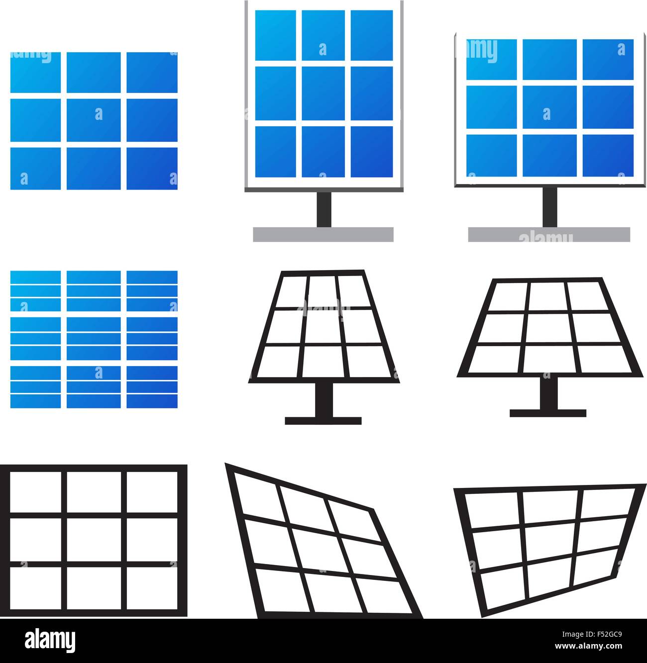 Ensemble de panneaux solaires dans beaucoup de style , Vector Illustration de Vecteur