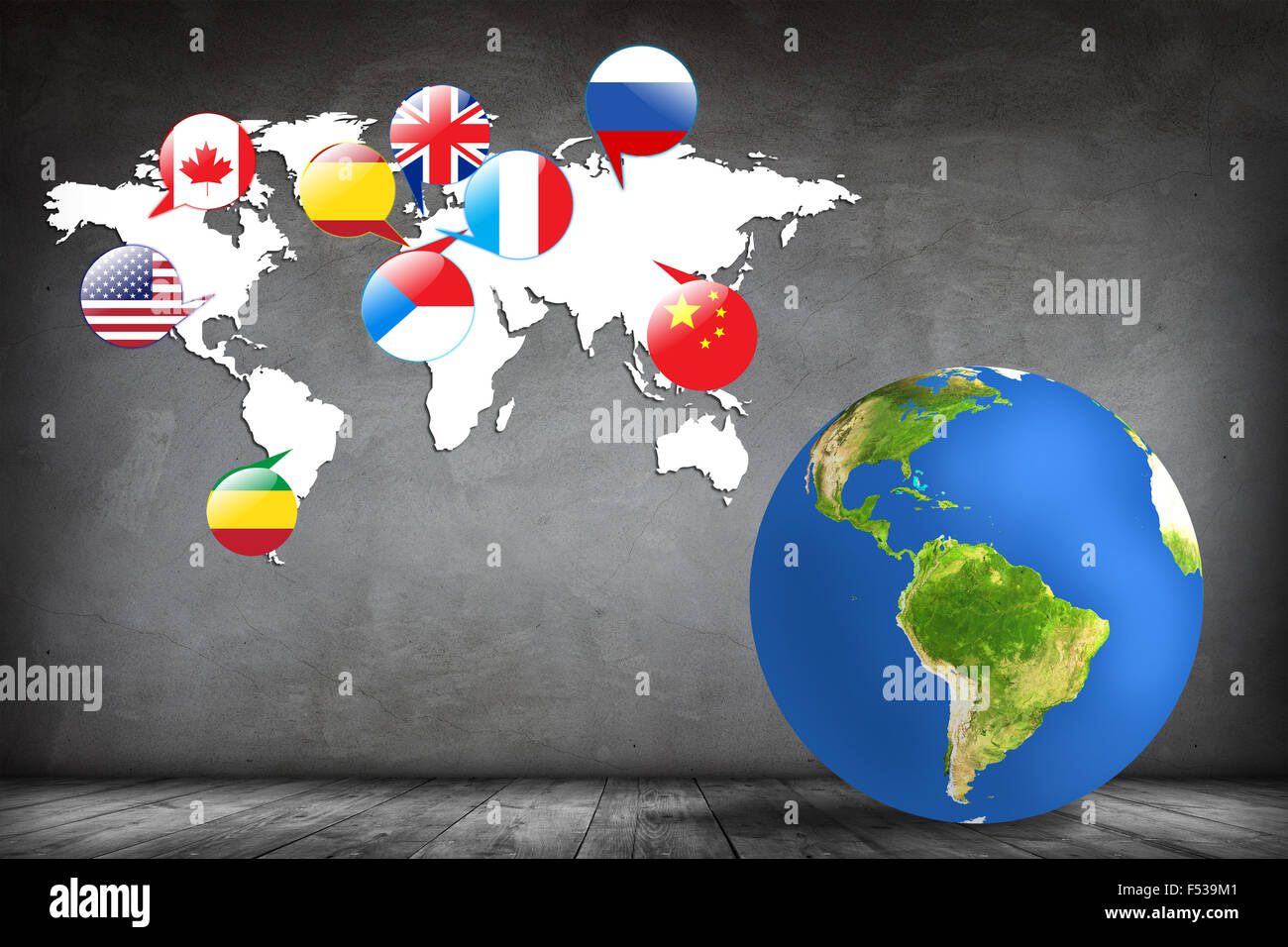 Terre colorée et plan de la salle grise. Éléments de cette image fournie par la NASA Banque D'Images