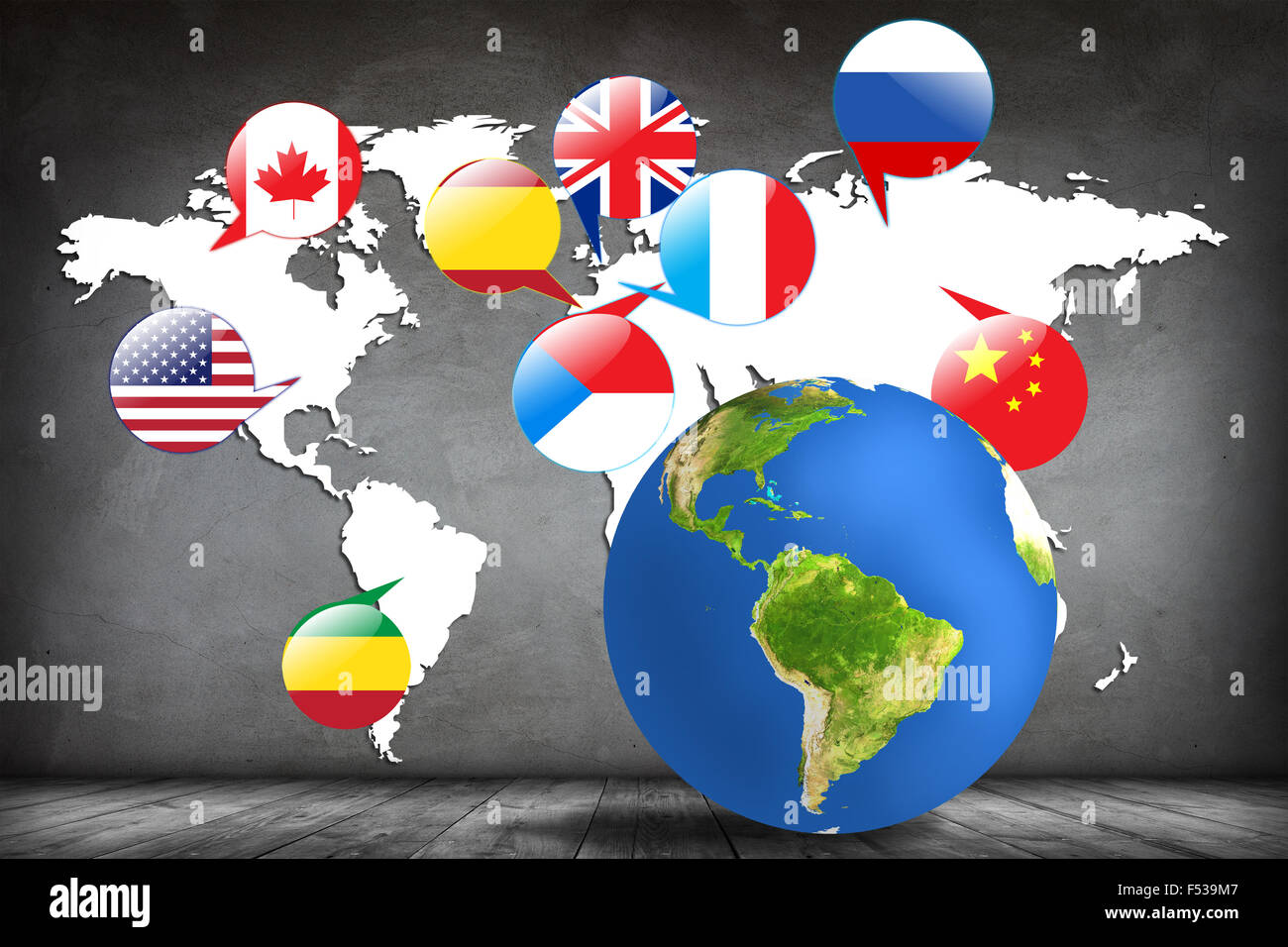 Terre colorée et plan de la salle grise. Éléments de cette image fournie par la NASA Banque D'Images