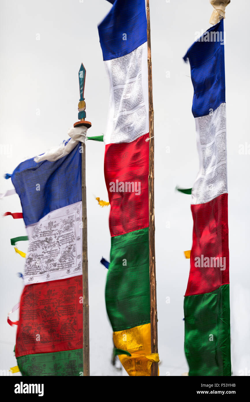 Les drapeaux de prières, Jakar, Bumthang, Bhoutan Banque D'Images Les drapeaux de prières, Jakar, Bumthang, Bhoutan Banque D'Images