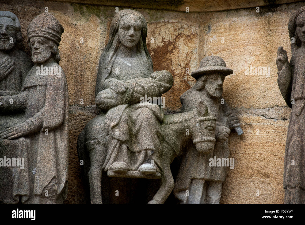 Plougastel-Daoulas Calvaire, Bretagne, France. Octobre 2015 fuite en Egypte Banque D'Images