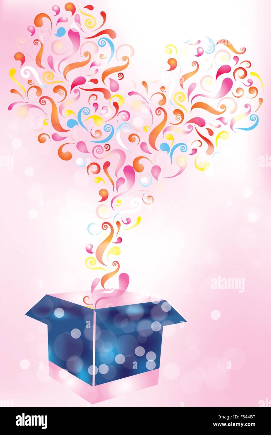 Des formes colorées sorti d'ouvrir boîte-cadeau en forme d'un coeur - vector illustration eps 10 Illustration de Vecteur