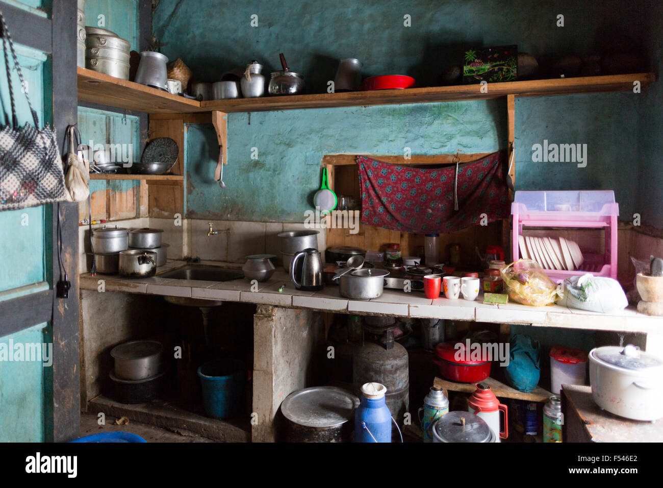 Dorikha ferme, cuisine, village de La Vallée d'Aha, Bhoutan Banque D'Images