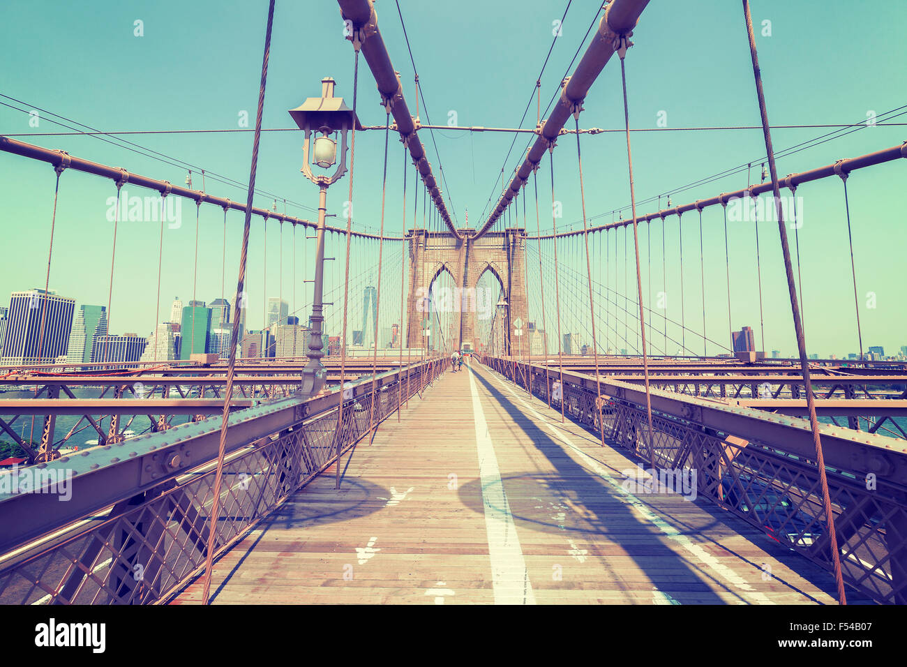 Vintage photo stylisée du pont de Brooklyn, New York, USA. Banque D'Images