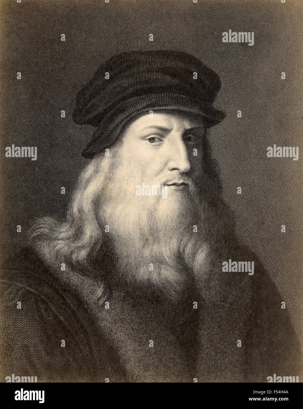 Léonard de Vinci, Autoportrait, gravure Banque D'Images