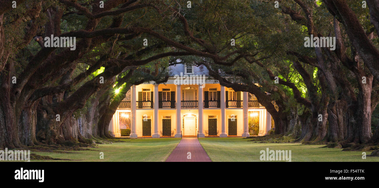 La plantation d'Oak Alley antebellum mansion house et couvert de chênes vivent le long du fleuve Mississippi à vacherie, Louisiana, USA Banque D'Images