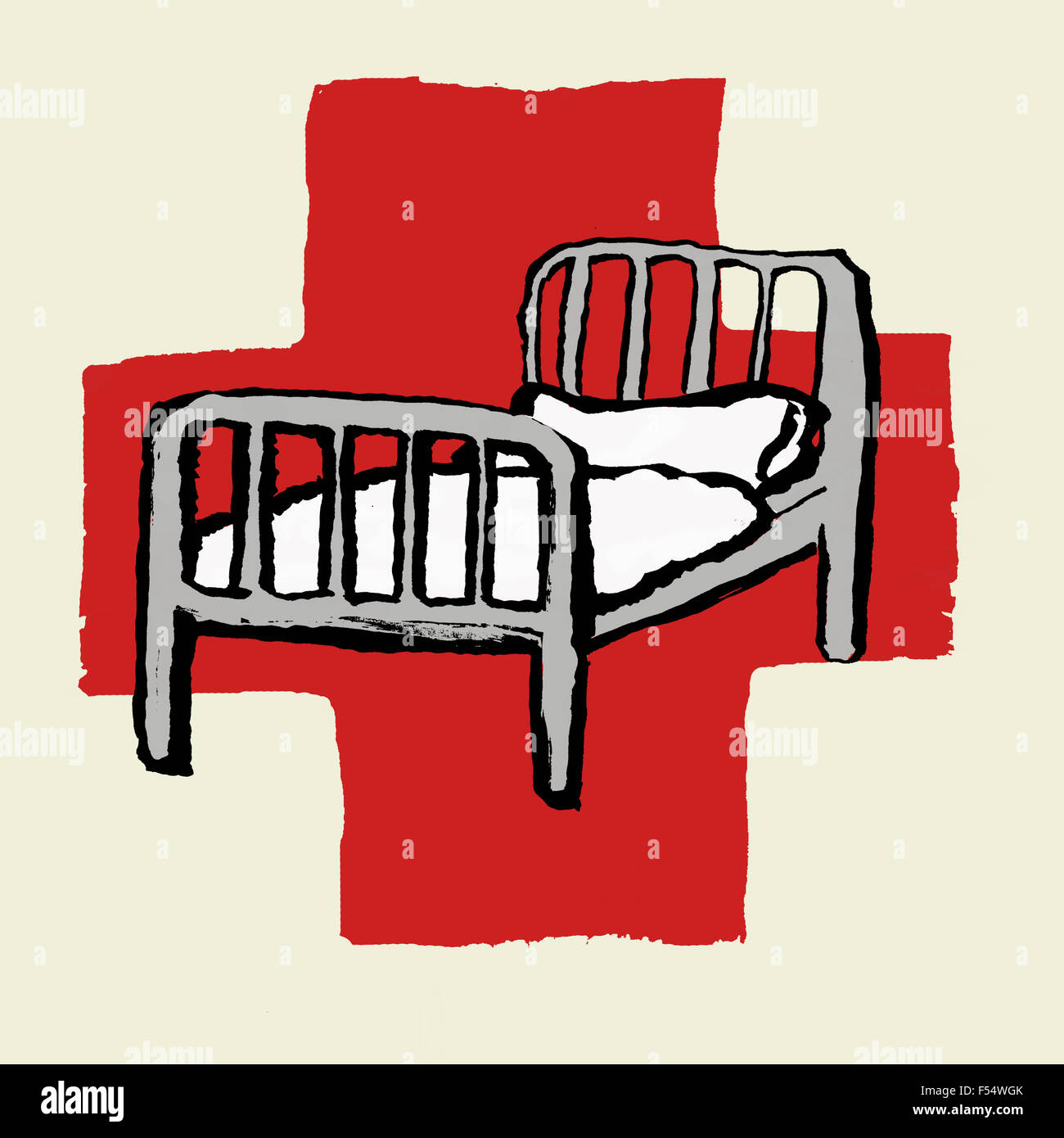 Illustration du lit d'hôpital contre Croix Rouge Internationale Banque D'Images