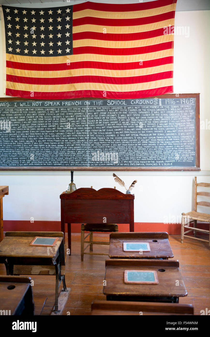 Ancienne salle de classe à Vermillonville history museum de Cajun (acadienne), créole, les cultures autochtones d'Amérique, Lafayette, Louisiane USA Banque D'Images