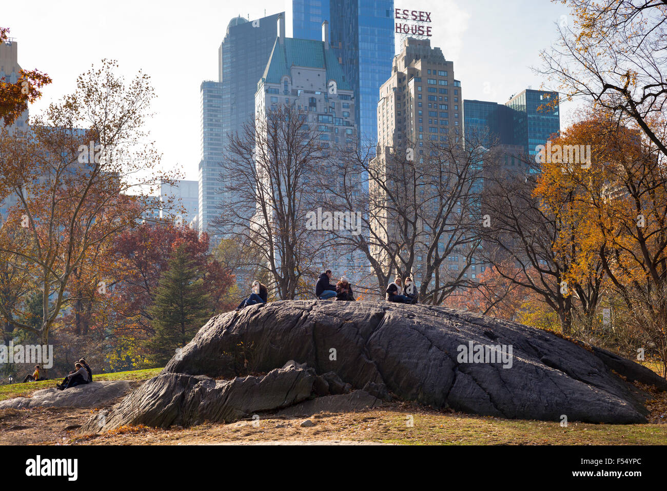 Les New-yorkais se détendre en hiver dans Central Park, New York, USA Banque D'Images